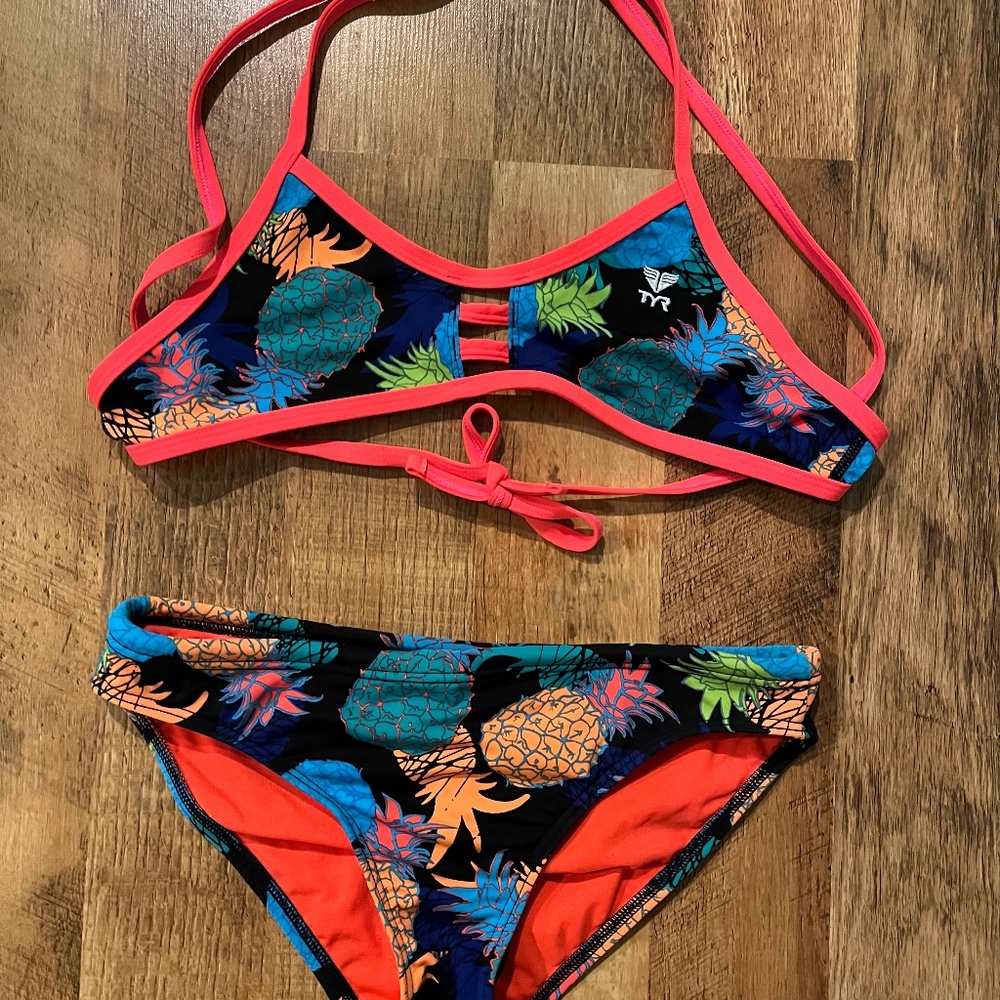 TYR Panama Bikini Bottoms and Pacific Tieback Top in Pineapple Print